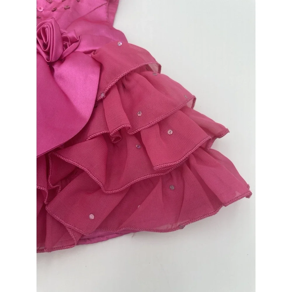 Build a Bear Pink‎ Satin Dress Ruffles Sequins Rosette